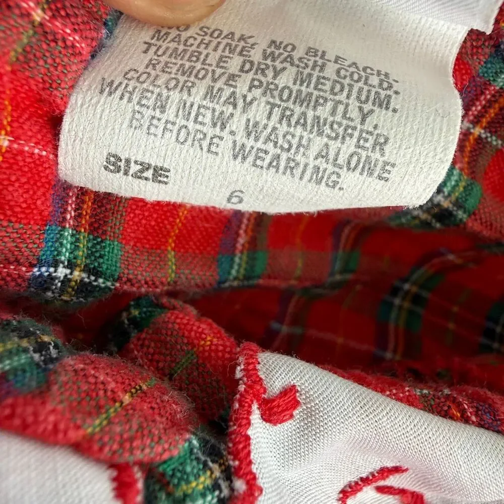 VTG OshKosh B'gosh Toddler Girls Red Plaid Christmas Blouse Embroidered Collar